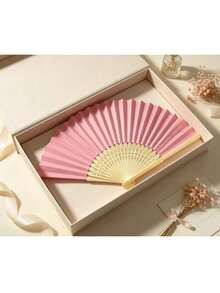 Elegant Folding Hand Fan Set, Includes Thank You Card And Gift Bag, Bride'S Bamboo Hand Fan, Suitable As Bridesmaid Gift And Wedding Decor, Perfect For Parties, Events, And Summer Accessory - Pink - View 5