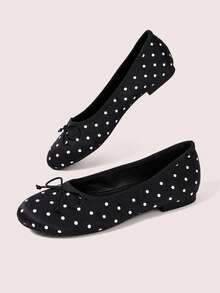 CUCCOO DOLLMOD Bow Round Toe Flat Bottom Satin Low Vamp Shoes Retro Commuter Dating Daily Wear - Black 1 - View 3