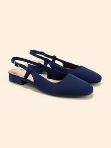 CUCCOO BASICS Women's Shoes Spring And Summer Simple Classic Woven Material Round Toe Short Heel Shoes Suitable For Commuting Dating Parties Parties - dark blue - View 5