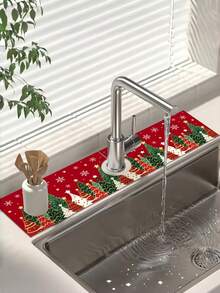 Christmas Kitchen Sink Mat, Water-Absorbent Bathroom Rug, Quick-Dry Drip Tray, Stain-Resistant Non-Slip, Easy-Clean, For Kitchen Counter, Sink Area, Bathroom Vanity, And Festive Party Decor - Multicolor - View 3