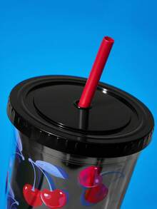PEPSI X SHEIN 24 Oz / 700 Ml 雷射冷感平底杯 櫻桃圖案 適合購物、辦公室冷飲、夏季飲品禮物 - 紅色 - 查看 3