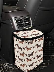 1PC Polyester Material Foldable Reusable Leak Resistant Lightweight Portable Hanging Design Dachshund Pattern Car Trash Bin Vehicle Waste Container For Most Vehicles Road Trip Daily Commute Car Interior Organizer Auto - Multicolor - View 3