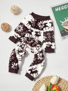 PETSIN 1pc Pet Cat Dog Brown Fleece Warm Deer Print Flannel Jumpsuit - Multicolor - View 5