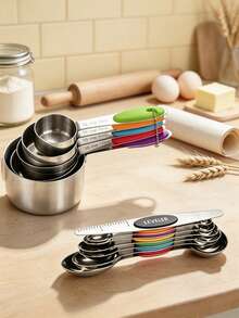 Haus Hana 11pcs Magnetic Suction Cup Measuring Spoon Stainless Steel Baking Tool Scale Measuring Seasoning Storage Spoon - Multicolor - View 3