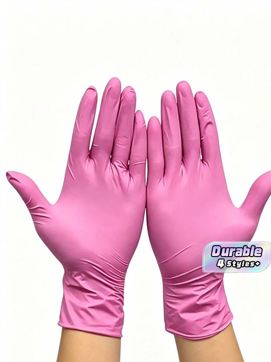 100入/包 深粉色一次性丁腈手套 S/M/L/XL號 耐用防水加厚,適用於居家清潔、廚房、浴室、紋身、美容護理及清潔用品等 - 多色 - 查看 1