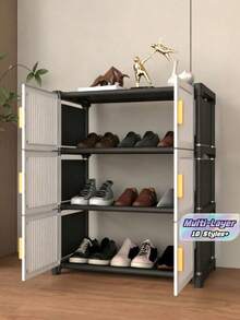 1pc Dust-Proof Storage Cabinet With Door, Wardrobe, Shoe Cabinet, Bookshelf, Storage Rack With Drawer, Space-Saving, Sturdy, Stylish, Easy Assembly And Disassembly, Portable, Suitable For Living Room, Bedroom - Multicolor - View 1