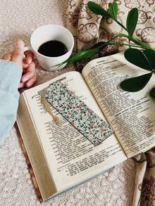 1PC PU Leather Hemp Rope Tassel Vintage Floral Print Bookmark Page Marker For Book Lovers Students Teachers Reading Gift Friends Office School Stationery Supplies Retro Aesthetic Reading Accessory - multicolor - View 4