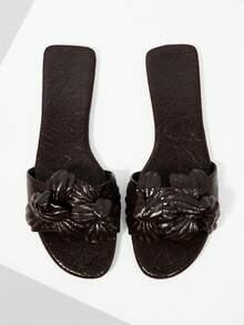 MOTF WOMEN'S FASHION CASUAL WOVEN EMBOSSED MULE SLIP-ON FLAT SANDALS - Coffee Brown - View 1