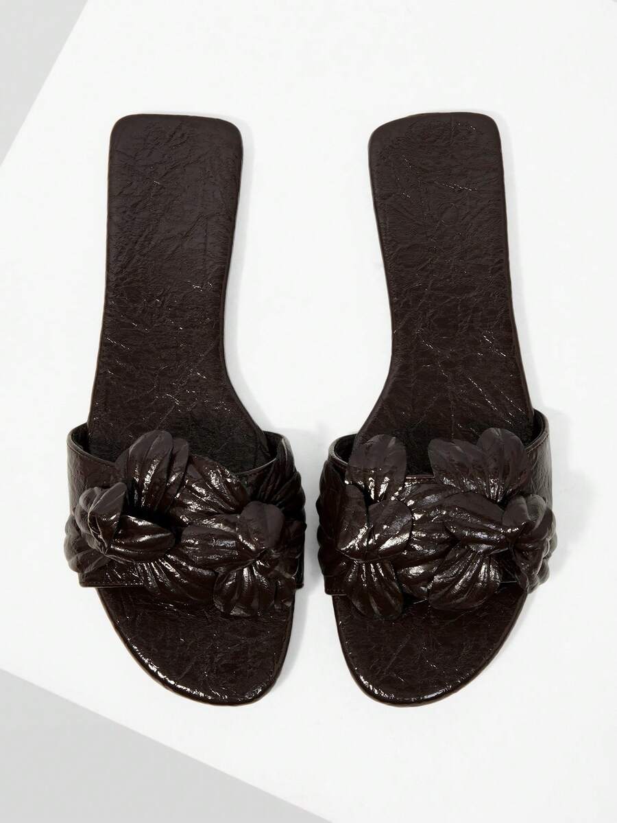 MOTF WOMEN'S FASHION CASUAL WOVEN EMBOSSED MULE SLIP-ON FLAT SANDALS - Coffee Brown - View 1