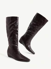 CUCCOO CHICEST Women's Shoes Autumn And Winter Woven High Boots Inner Heightening Retro Boots - reddish brown - View 10