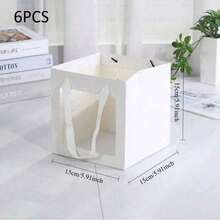 1pc/6pcs Set Square Clear Window Kraft Paper Bags, Daily Necessities Packaging Handheld Bags, Paper Flower Gift Bags With Ribbon Handles, Paper Shopping Bags, Suitable For Birthday, Wedding, Party,Valentine's Day, Easter - multicolor - View 16