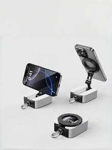 Teckwe 1 Piece 360 Degree Rotating Foldable Double Sided Magnetic Retractable Clip Portable Phone Holder Stand For Car Desktop Airplane High Speed Rail Travel(Features A Magnetic Suction Ring; The Phone's Magnetic Suction Function Is Not Required For Use). - Multicolor - View 8