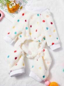 PETSIN 1pc Color Polka Dot Printed Pet Jumpsuit White Autumn/Winter Flannel Warm And Comfortable Pet Warm Clothing - Multicolor - View 9