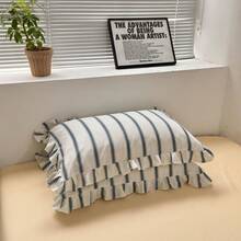Cirelle 3pcs Ruffled Striped Duvet Cover Set - Soft Polyester French Vertical Striped Bedding Set, Cottagecore Shams With Ruffle Fringe Trim (Duvet Cover No Ruffles, No Insert) - Endless Grey - View 6