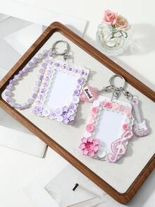 ROMWE Anime 1 Unique And Sweet High-End Multi-Color Fine-Glitter Beaded Guitar Love Note Lace Star Button DIY Keychain Bag Pendant, Suitable For Girls To Wear - Multicolor - View 4