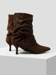 MOTF Botas de media pantorrilla con punta puntiaguda y cremallera lateral para Navidad y primavera - Verde Oscuro - Ver 8
