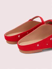 CUCCOO DOLLMOD Women's Shoes, Red Suede Square Toe Flats, Pentagram Embroidered Vintage Mary Jane Women's Shoes Fall Shoes - Rose Red - View 6