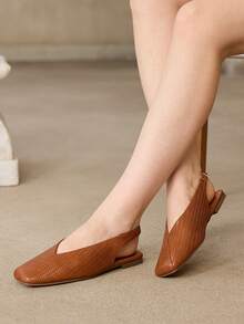 MOTF WOMEN'S VINTAGE SQUARE TOE FLAT BACKLESS CLOSED TOE SANDALS, BROWN VERSATILE COMFORTABLE ELEGANT SHOES - Brown 1 - View 5