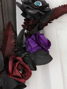 1pc Halloween Wreath With Rose Eyeball & Twig, Spooky Artificial Rattan Door Hanging Decor, Creepy Gothic Party Prop For Haunted Home Entrance - multicolor - View 10