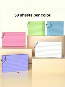 250pcs 3x5 Color Coded Index Cards With Metal Ring, 5 Assorted Colored Flashcards (50 Each), Portable Revision Cards For School Study Note Taking, Back To School Supplies - one-size - View 8