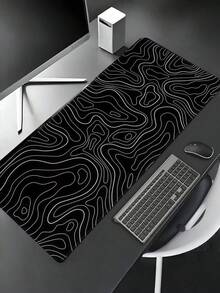 1PC Extra Large Washable Rubber Non Slip Keyboard Pad Mouse Mat Black Line Pattern Desk Pad For Gaming Office Home Computer Setup Learning Essentials Waterproof Durable Smooth Surface Desk Organizer - black line - View 5