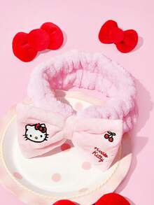 HELLO KITTY AND FRIENDS | SHEIN 1件裝毛絨愛心印花蝴蝶結彈性髮圈，居家與浴室裝飾 - Hello Kitty - 查看 2