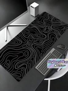 1PC Extra Large Washable Rubber Non Slip Keyboard Pad Mouse Mat Black Line Pattern Desk Pad For Gaming Office Home Computer Setup Learning Essentials Waterproof Durable Smooth Surface Desk Organizer - black line - View 1