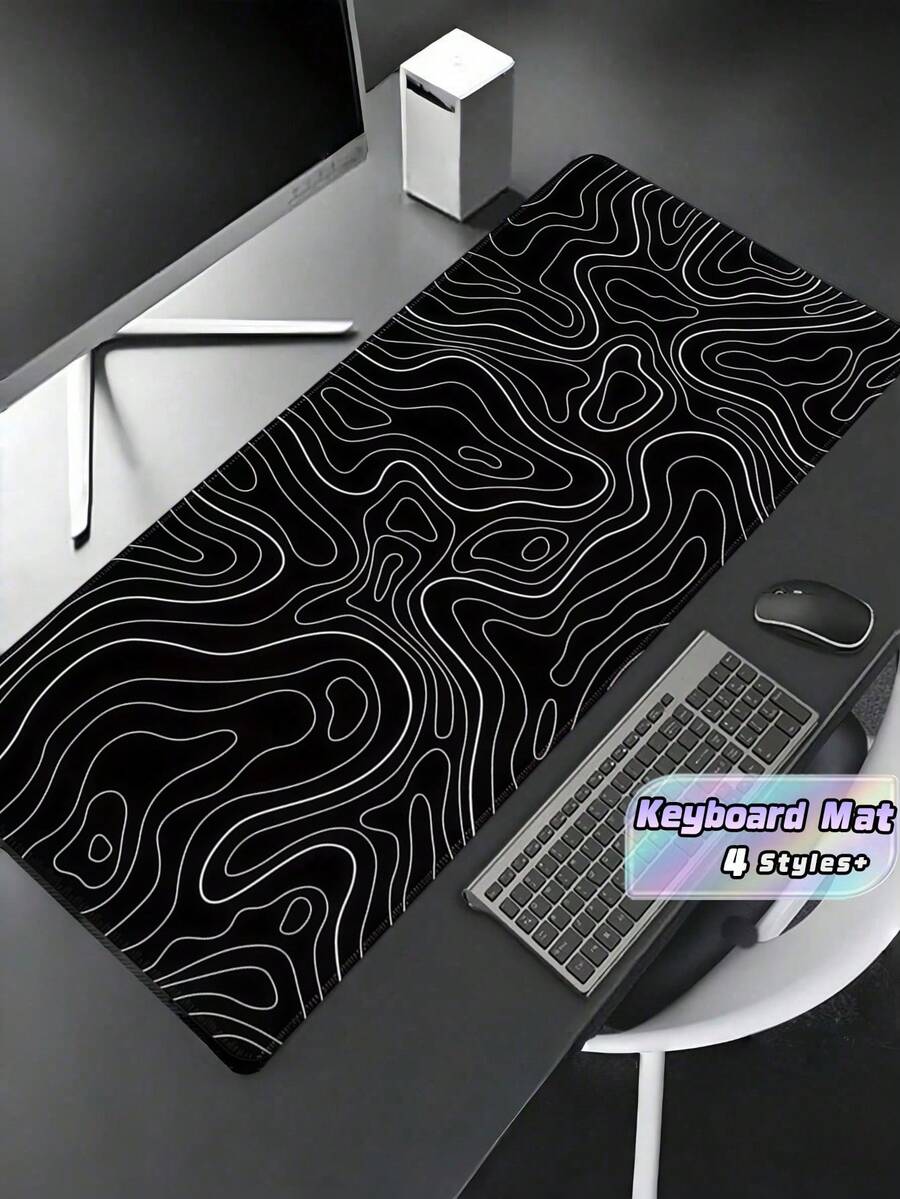 1PC Extra Large Washable Rubber Non Slip Keyboard Pad Mouse Mat Black Line Pattern Desk Pad For Gaming Office Home Computer Setup Learning Essentials Waterproof Durable Smooth Surface Desk Organizer - black line - View 1