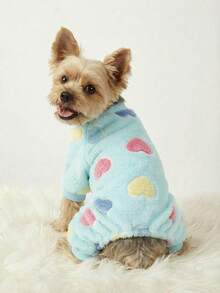 PETSIN 1pc Blue Heart Pattern Fleece Thermal Jumpsuit For Medium/Small Cat Or Dog - Multicolor - View 7