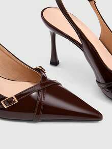 CUCCOO SZL Pointed Back Strap High Heels, Multi-Gold Buckle Cross Strap Stiletto High-Heeled Sandals, Versatile And Elegant Heel-Less Light-Mouth Single Shoes - Brown - View 5
