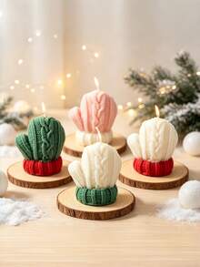 Cirelle 1PC Knitted‑Texture Christmas Mitten Shaped Scented Candle, Cute Winter Glove Decor Wax Candle, Festive Xmas Table Decor Atmosphere Ornament - multicolor - View 3