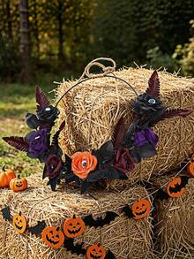 1pc Halloween Wreath With Rose Eyeball & Twig, Spooky Artificial Rattan Door Hanging Decor, Creepy Gothic Party Prop For Haunted Home Entrance - multicolor - View 5
