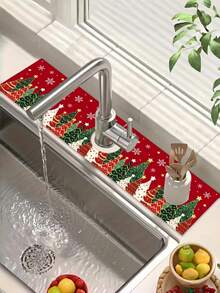 Christmas Kitchen Sink Mat, Water-Absorbent Bathroom Rug, Quick-Dry Drip Tray, Stain-Resistant Non-Slip, Easy-Clean, For Kitchen Counter, Sink Area, Bathroom Vanity, And Festive Party Decor - Multicolor - View 5