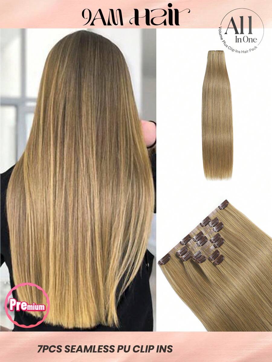 Seamless Clip Ins 7pcs 27# 130g/150g Full Head Seamless PU Clip Ins Extensions 100% Cuticle Aligned Double Drown Remy Human Hair Invisible Clip In Hair Extensions Hair Extensions Halloween Costumes - S27 - View 1
