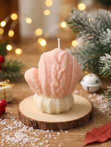 Cirelle 1PC Knitted‑Texture Christmas Mitten Shaped Scented Candle, Cute Winter Glove Decor Wax Candle, Festive Xmas Table Decor Atmosphere Ornament - multicolor - View 6