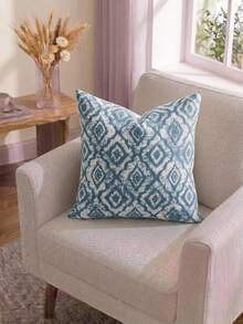 Cirelle 1 Stück/2 Stücke Vintage-Dekokissenbezüge für alle Jahreszeiten mit abgenutztem Diamant-Jacquard, neutraler geometrischer Textur, quadratisch, Boho-Farmhouse-Mid-Century-Stil, dekorative Kissenhüllen für Sofa, Schlafzimmer und Homestay, weiche Heimtextilien, Kissenfüllung nicht enthalten - Blau - Übersicht 2