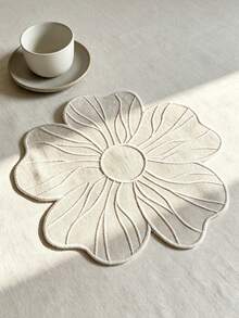 Cirelle 1pc Floral Embroidered Placemat And Coaster, White Flower Shaped Fabric Table Mat, Elegant Heat Resistant Tableware Dinner Mat For Home Wedding Party Decor - Beige - View 10