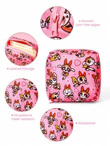 THE POWERPUFF GIRLS X SHEIN Feitian Full Version Square Storage Bag, Zipper Sealed, Can Store Sanitary Napkins, Makeup, Earphone Data Cables, Support Single Or Complete Sets, Girls Commuting, Traveling Portable Multi-Functional Sundries Makeup Storage Bag - Multicolor - View 3