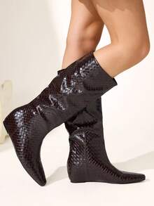 CUCCOO CHICEST Women's Shoes Autumn And Winter Woven High Boots Inner Heightening Retro Boots - reddish brown - View 7