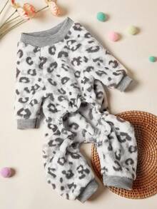 PETSIN 1pc Pet Cat Dog Universal Leopard Print Fashionable Autumn And Winter Plush Warm And Comfortable Round Neck Dog Jumpsuit - Multicolor - View 7
