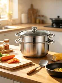不鏽鋼湯鍋 + 蒸架 + 玻璃蓋烹飪鍋 - 查看 6