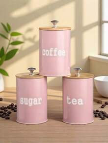 3pcs/Set Storage Tanks Dust-Proof Bamboo Cover Utensils Multifunction Box Tea Coffee Sugar Box Case Househould Can Bottle Mason Candle Jars With Lid Pink Tea Accessories Coffee Accessories Kitchen Stuff - one size fits all - View 11