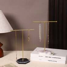 1 Piece Solid Metal Minimalist T Shaped Jewelry Display Rack Multi Hook Large Capacity Stable Freestanding Storage Holder For Necklaces Bracelets Rings Watches Elegant Simple Tabletop Organizer Indoor Bedroom Vanity Household Decor All Season Jewelry - Multicolor - View 5