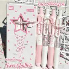 12/8/4/1 Pink And White Ballet Style Ballpoint Pen With 0.5 Mm Tip, Black Ink, Bow Decoration, Click Function, Student Paper, Teaching Gift, Diary Writing, Project Pen, Back To School - Ballet Pink Gel Pen - View 1