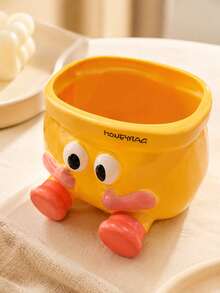 Zazumi Rounded Yellow Pouch Shape Home Accent Organizer Raised Eye Details And Coral Orange Feet For Cream-Style Desk Styling Creating Warm Interior Accent For Lifestyle Users - Multicolor - View 4