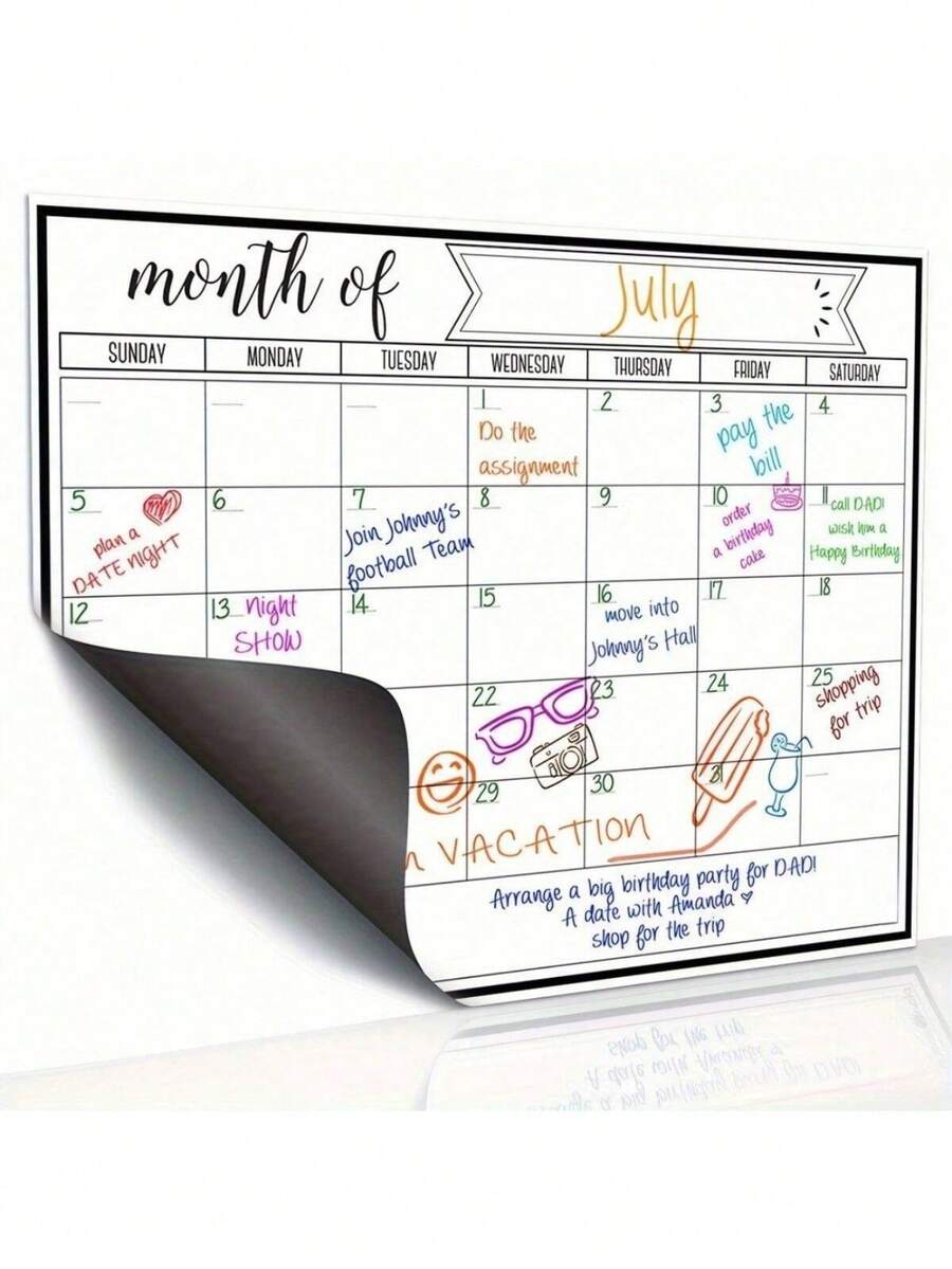 1 Magnetic Refrigerator Calendar - Strong Magnetic Backing, Smooth Erasable Surface, Practical Calendar - Perfect For Kitchen Storage, Meal Planning, Family Planning, Reminders, And Refrigerator Notes - Multiple Specifications - View 1