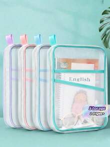 Double Layer Nylon Mesh Organizer Bag, Thickened L-Shaped Document Bag, Light Color Transparent Mesh File Bag, Large Capacity Student Mesh File Storage Bag - Portable Zipper Backpack, With Handle Exam Subject Organizer Bag, Transparent Student - A4 - View 2