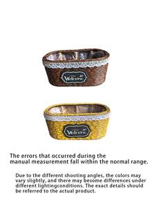 Oval Hand Woven Straw Plant Basket, Natural Rattan Succulent Flower Pot, Desktop Storage Organizer Basket, Boho Indoor Small Planter Container For Home Table Decor - Multicolor - View 13