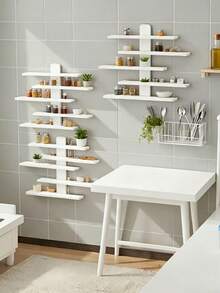5-Tier Multifunctional Wall-Mounted Display Rack, Available In 2 Colors. Designed As Architectural Art Decor To Save Space, Corner Shelf, Wall-Mounted Triangle Shelf, Wall Partition Rack, Bathroom Shelf, Kitchen Wall Organizer - Multicolor - View 6