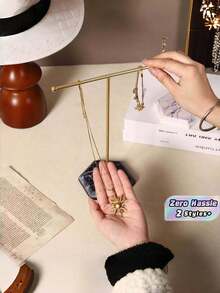 1 Piece Solid Metal Minimalist T Shaped Jewelry Display Rack Multi Hook Large Capacity Stable Freestanding Storage Holder For Necklaces Bracelets Rings Watches Elegant Simple Tabletop Organizer Indoor Bedroom Vanity Household Decor All Season Jewelry - Multicolor - View 1